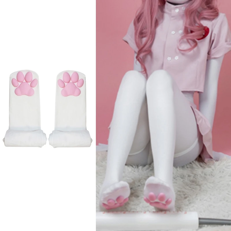 Women Girls Anti-Slip Over Knee Socks Kawaii Kitten Paw Pad Thigh High Stockings 6XDA
