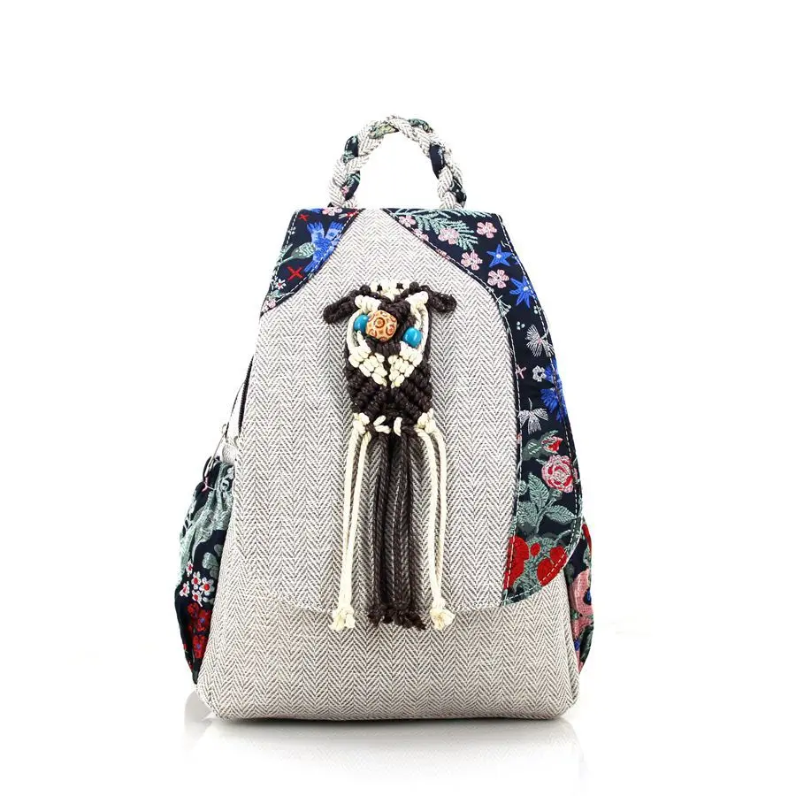 

Cotton Linen Floral Ethnic Customs Fresh Women's Bag Kids Handmade Backpack Satchel Book Pouch Bolsa Feminina Bolso for Girls