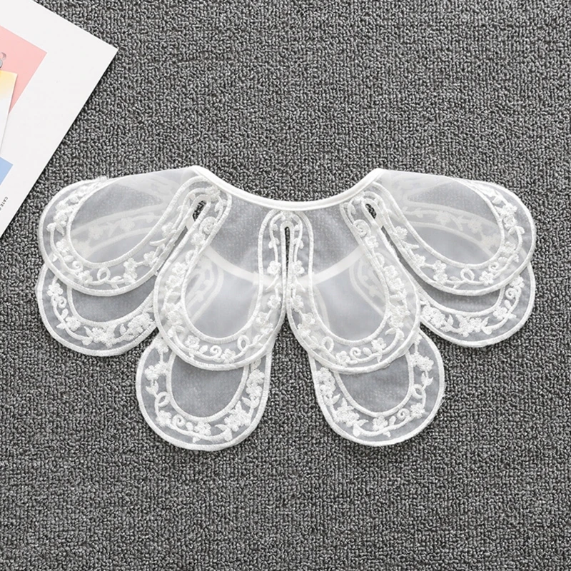 

Detachable Hanfu Shawl Wrap Organza Embroidery Floral Mini Fake Collar Necklace