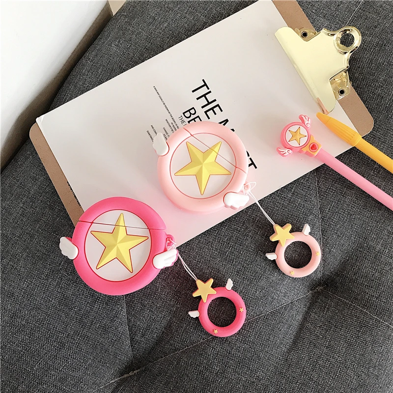 

For AirPods 1 2 Case Cute Cartoon Sailor Moon Pink Star Angel Wing Earphone Case For Apple Airpods 2 Case Protect Cover Funda