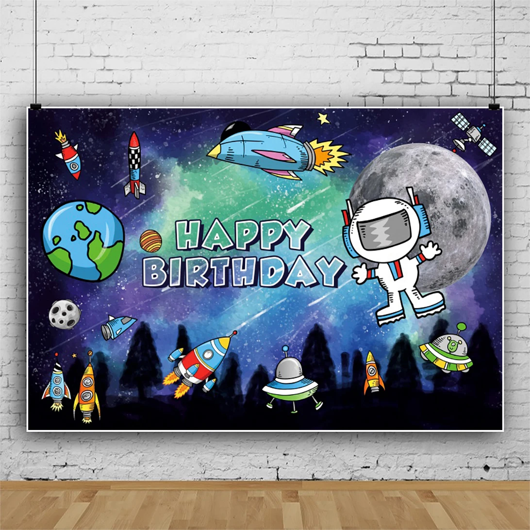

Laeacco Cartoon Spaceship Universe Planet Kids Photography Backdrops Birthday Party Baby Portrait Customized Photo Backgrounds