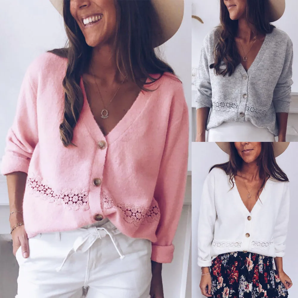 sweater women clothes solid Button -neck Knitted Sweater long sleeve casual cotton Knitwear Cardigan sueter mujer invierno 2019 |