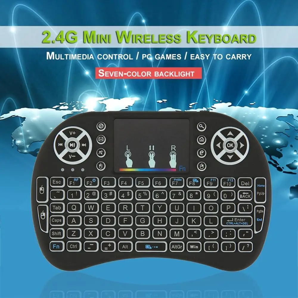 

2.4GHz Mini клавиатура беспрводная Wireless Remote Keyboard with Touchpad Mouse for Android TV Box Colourful LED Backlight