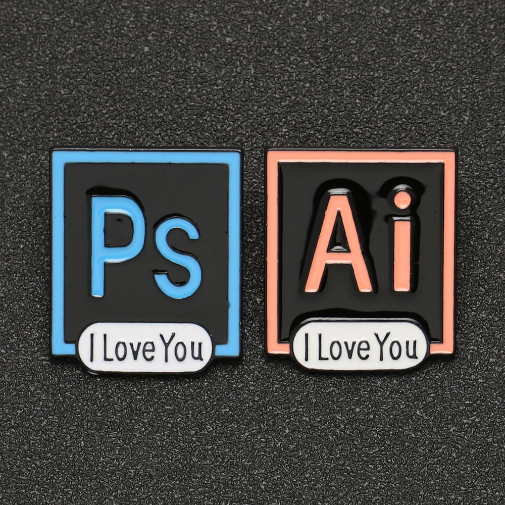 Брошь PS AI I Love You Pin Adobe Photoshop Illustrator Icon эмалированный значок дизайнерский художник