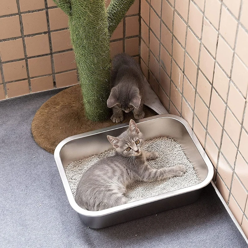 

High-quality Stainless Steel Durable Litter Pan for Cat Kittens Rabbits Ferrets Easy to Clean Rust Proof for Indoor Cat