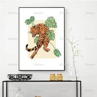 tiger orange and cream wall art posterpalm tree canvas tiger tropical art print cat tiger home decor gift floating frame