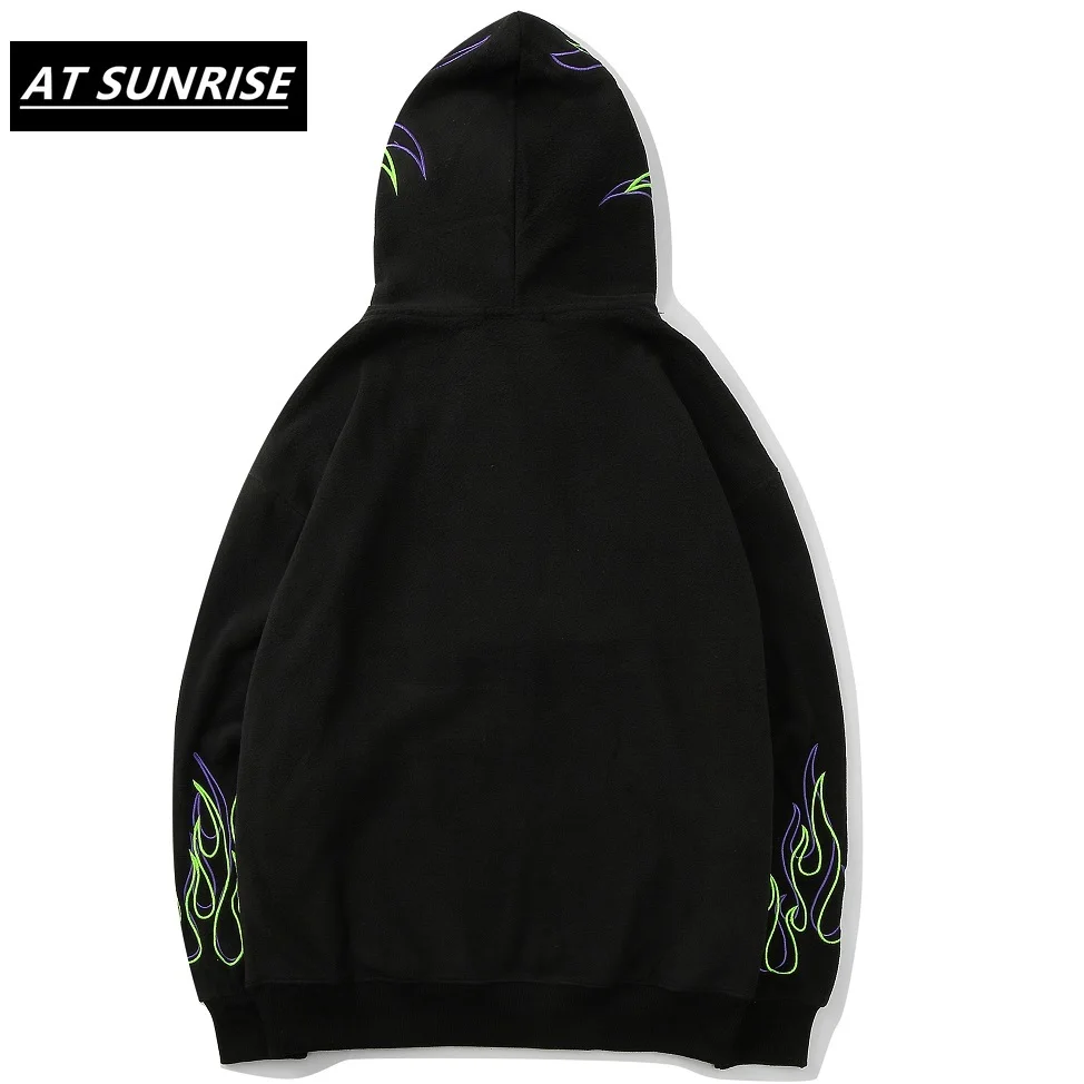 Худи с вышивкой пламени Мужской Повседневный пуловер в стиле хип хоп толстовки