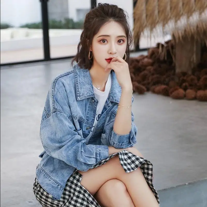 Женская джинсовая куртка ZQLZ винтажная свободная короткая в стиле Харадзюку с