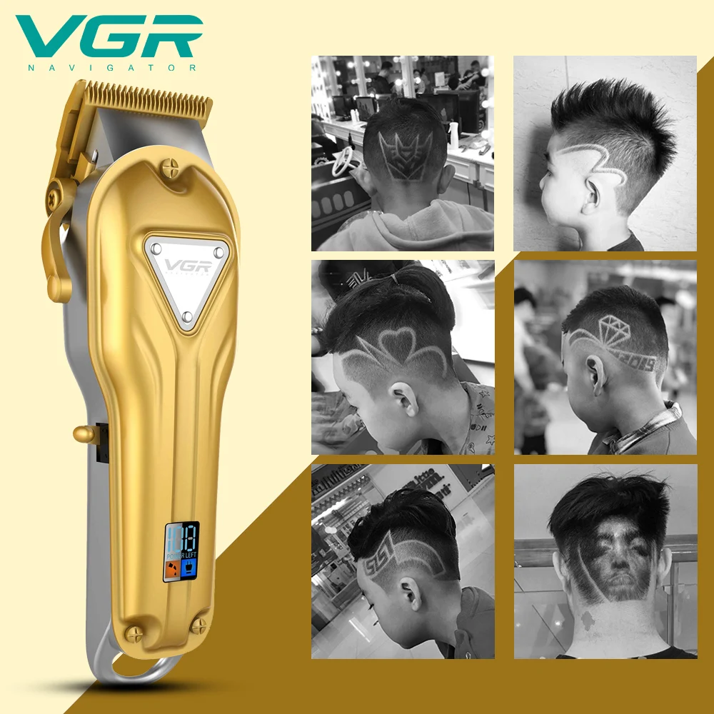 VGR 134 полностью Металлическая Золотая перезаряжаемая машинка для стрижки волос
