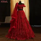 Очаровательное красное платье для выпускного вечера из двух частей, Саудовская Аравия, с рукавами-крылышками и блестками, ТРАПЕЦИЕВИДНОЕ вечернее платье с перьями