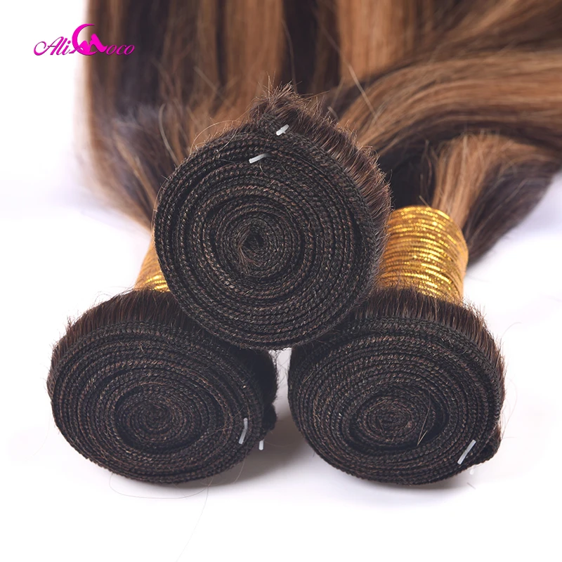 Feixes de Cabelo Osso em Linha Marrom com Destaque Coco Ombre Brasileiro Reta Humano p4 - 30 Cor Remy Feixes Tecer Cabelo Ali 5 Cheap Apliques ondulados