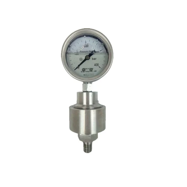 

Stainless steel glycerine or silicone oil filled diaphragm seal pressure gauge with one piece welding isolator