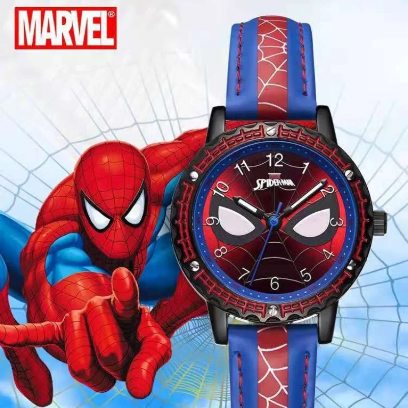 Spiderman Watches Boys Avenger Alliance Animation Cartoon Captain America Children Watch Leather Students Iron man Clock