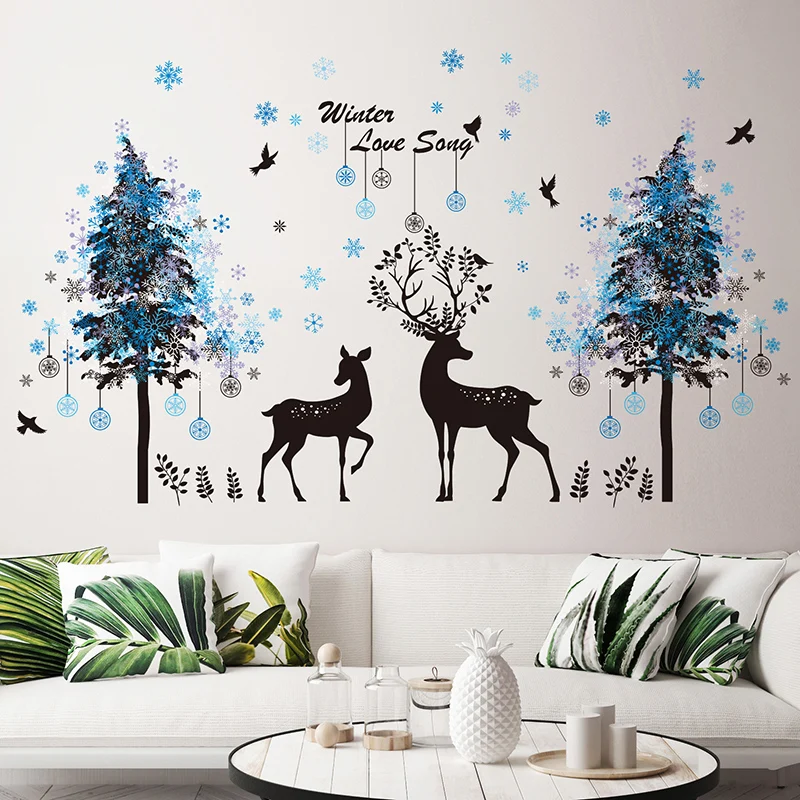[SHIJUEHEZI] снежинки деревья олень волк наклейки на стену ПВХ DIY животные настенные