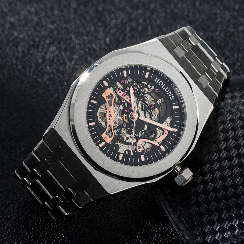 

HOLUNS watch men watch automatic mechanical hollow watches classic style 42mm full stainless steel 5 ATM waterproof sapphire sup