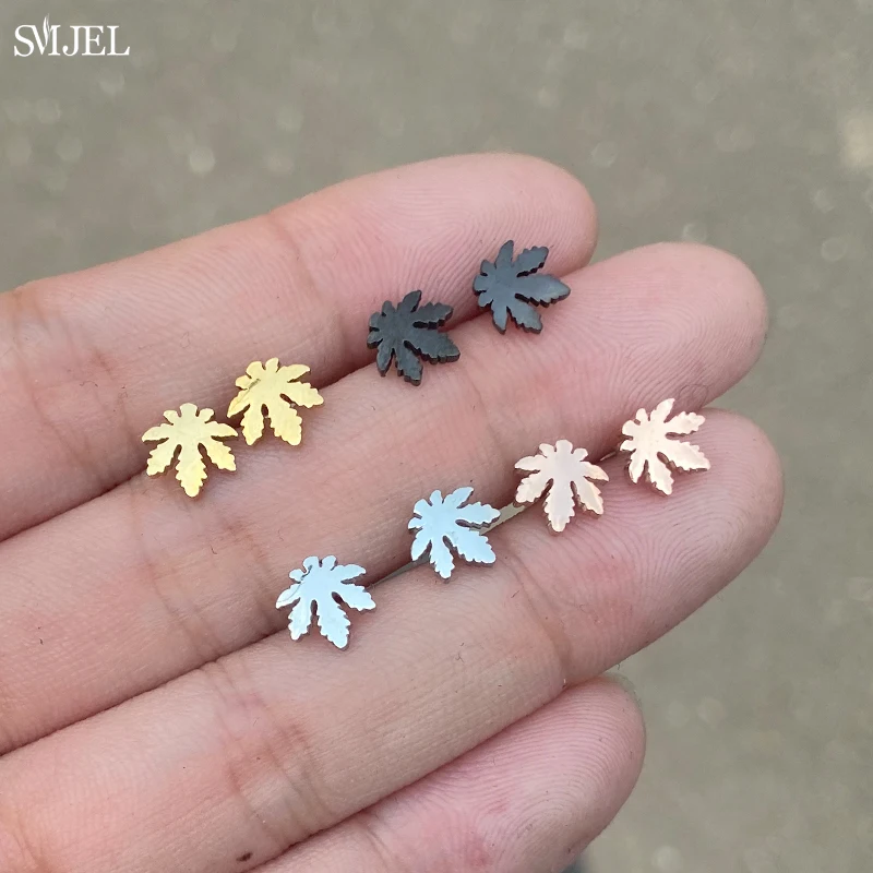 Женские и мужские серьги-гвоздики в форме кленового листа из нержавеющей стали |