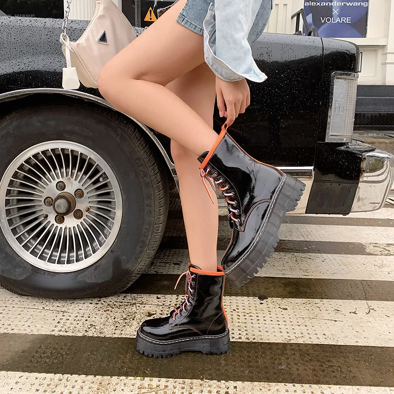 Ботильоны NORBERG из натуральной кожи лакированная воловья кожа на шнуровке средней