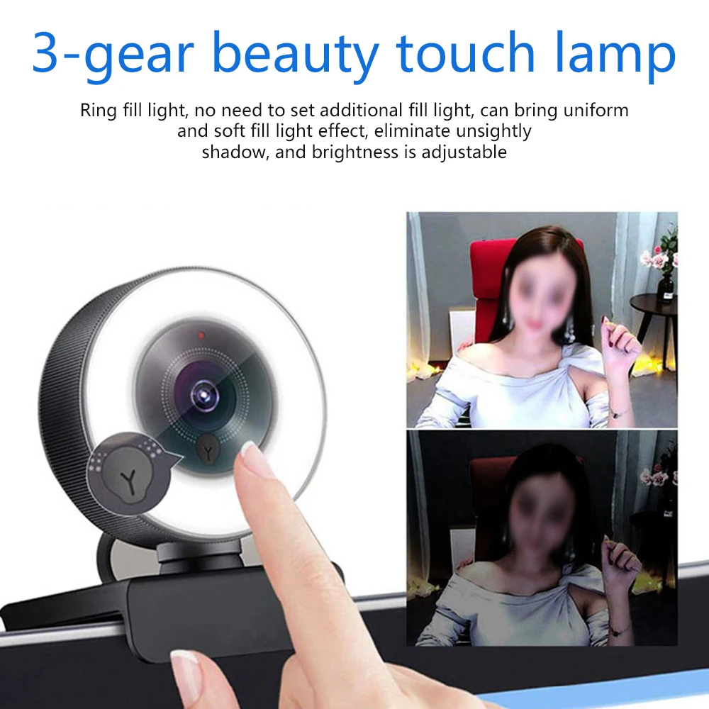 

With Microphone Fill Light HD 1080P 2K Webcam For Desktop Rotatable Top Mini Cameras For Video Live Call Conference Work