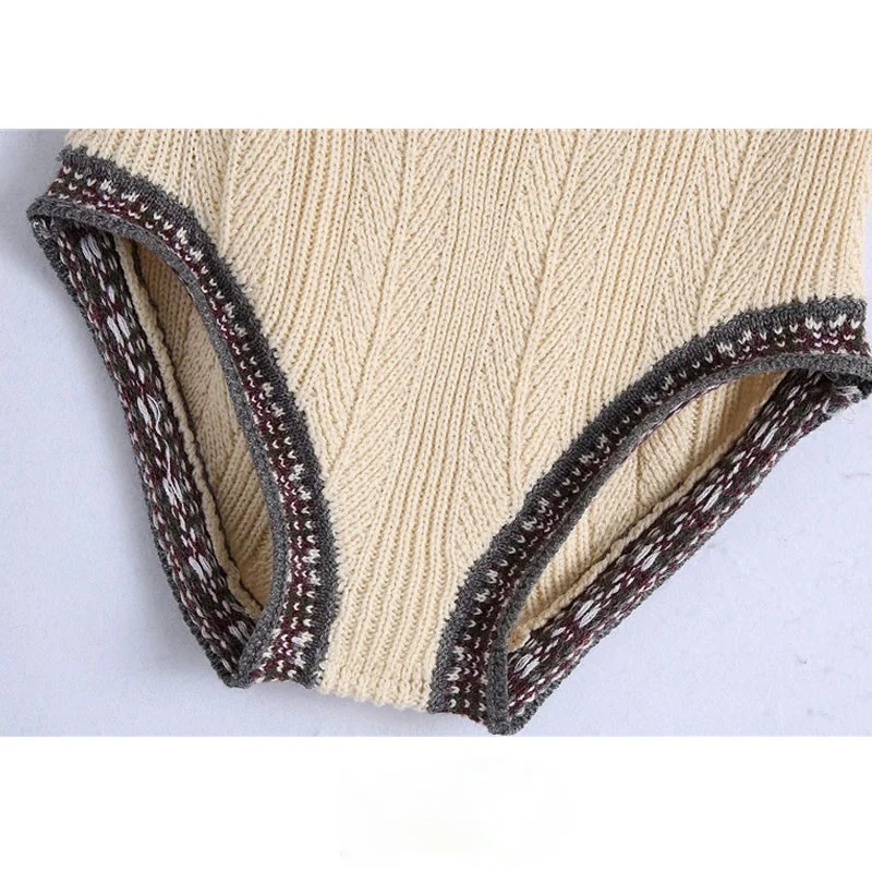 

Women Fashion With Ribbed Trims Jacquard Shorts Vintage High Elastic Waist Female Short Pants Mujer