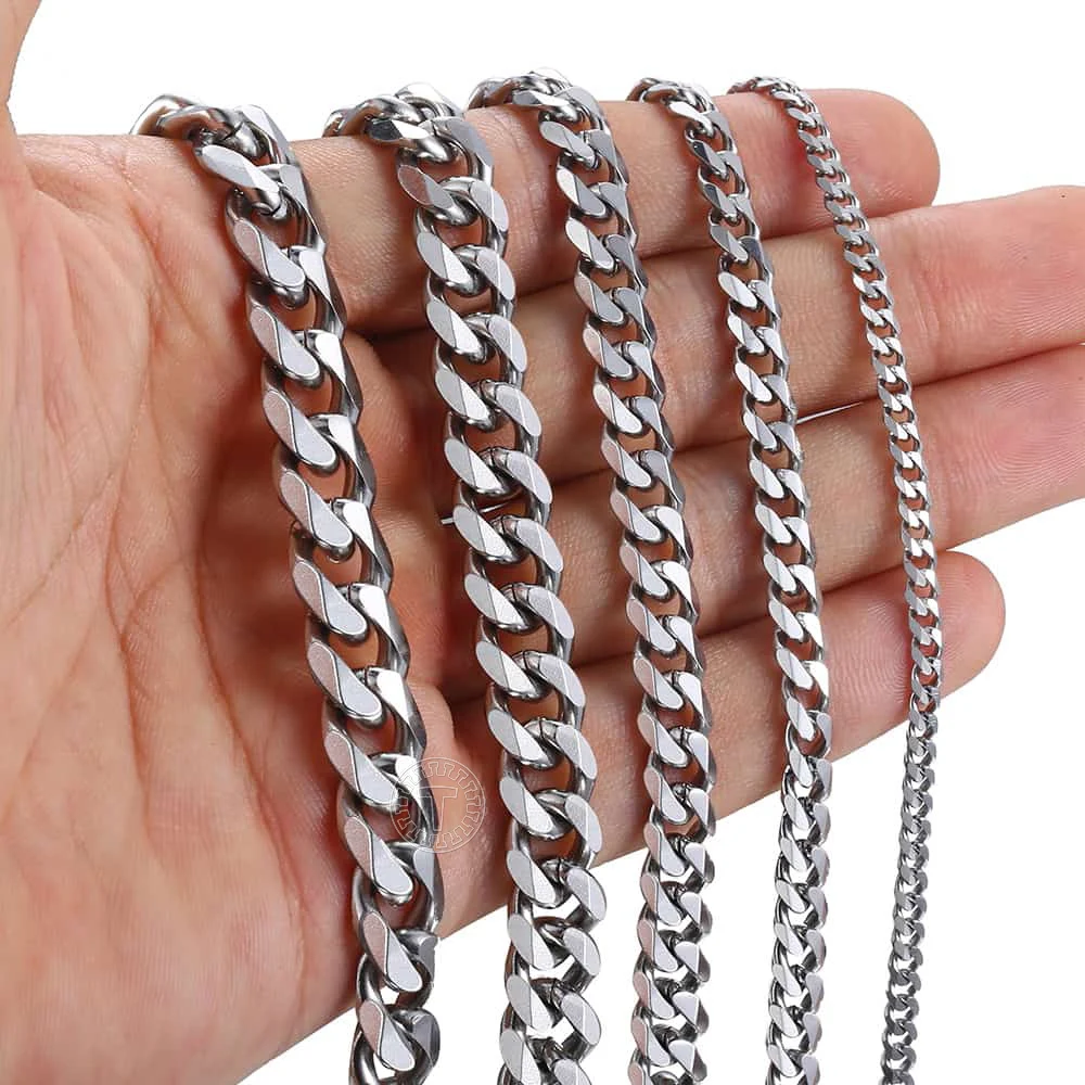 3-11mm Men's Curb Chain Necklace Silver Color Stainless Steel Cuban Link Long for Unisex Men Punk Classic Jewelry | Украшения и