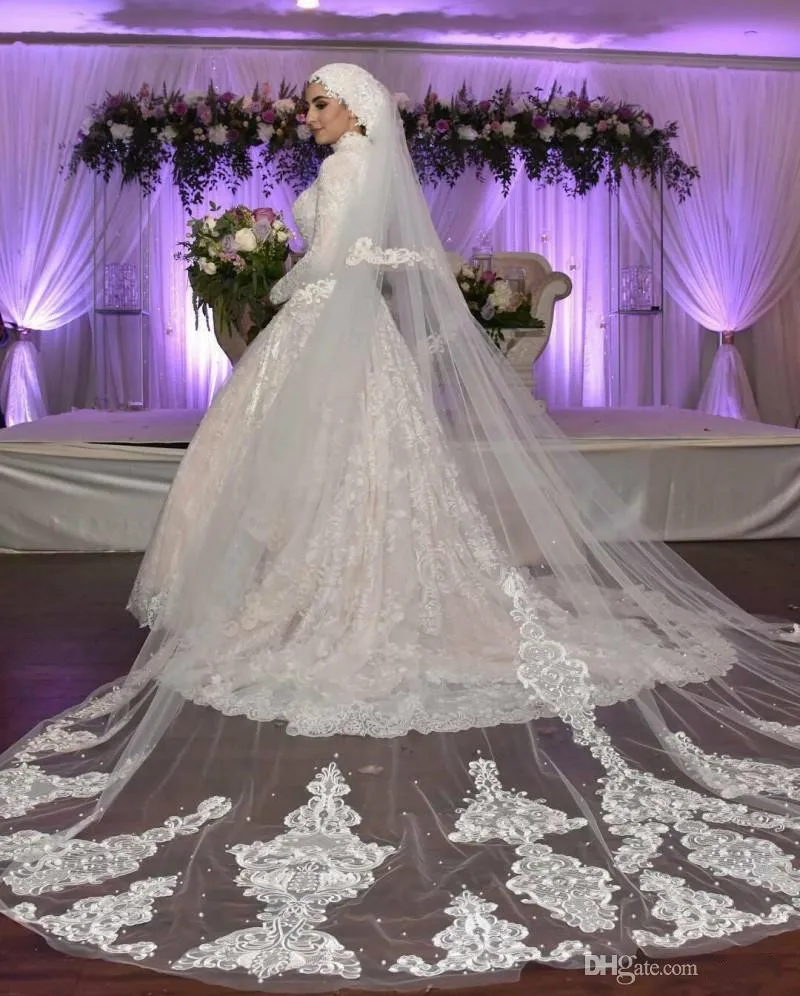 Новое поступление мусульманские свадебные вуали сетки верхний край декорирован
