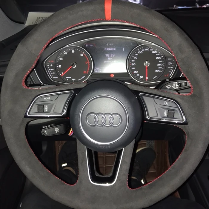 

DIY hand-sewn black suede car steering wheel cover for Audi A3 A4L A5 A6L Q5 TT A7 Q3 Q7 Q2L