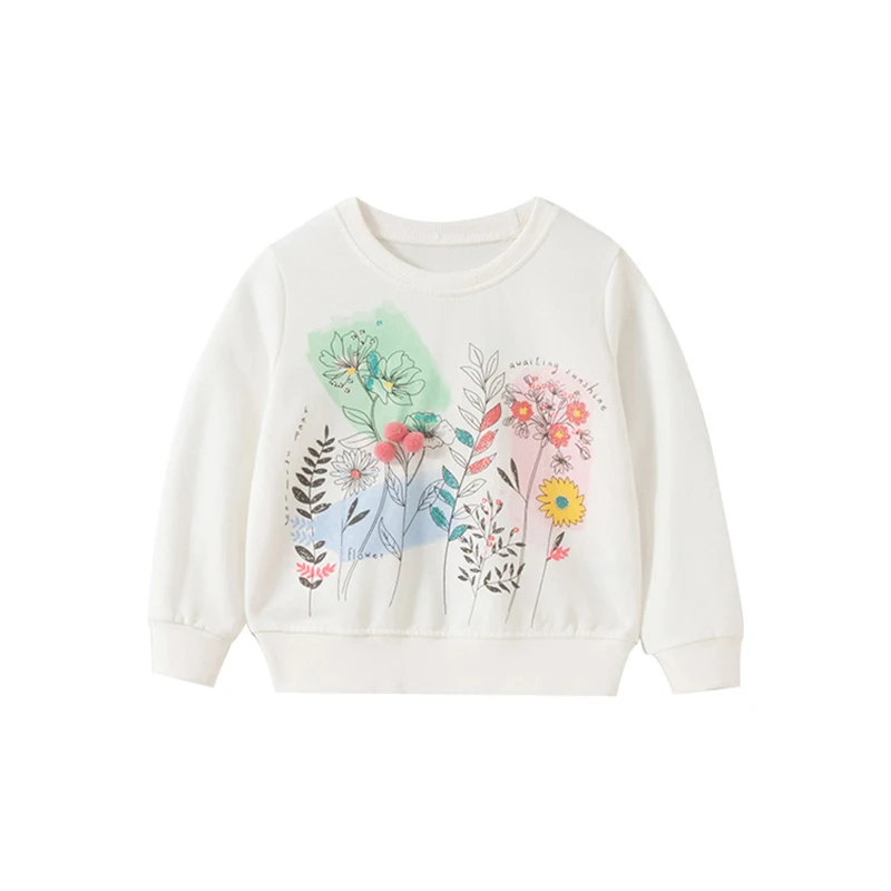 

BINDUCKING, осень 2020, одежда для девочек, белая хлопковая толстовка с длинным рукавом и цветочным принтом для детей, осенняя одежда для девочек