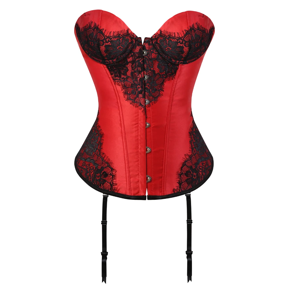 

Corset Bustier with Mini Skirt Steampunk Satin Lace Overlay Gothic Plus Size Corselete Sexy Dress for Women Party Club Night