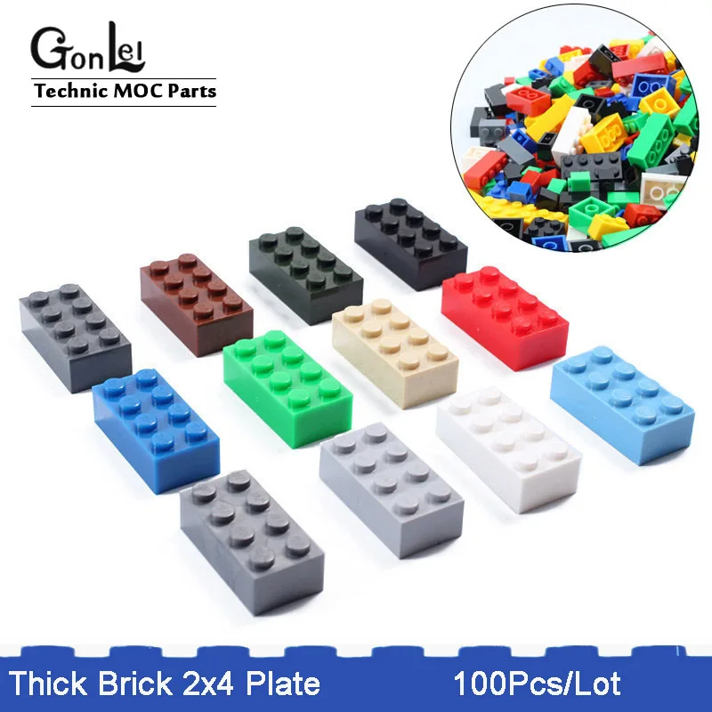 Новинка 100 шт./лот 10 цветов кирпич 2x4 точки мелкие блоки детали строительный блок