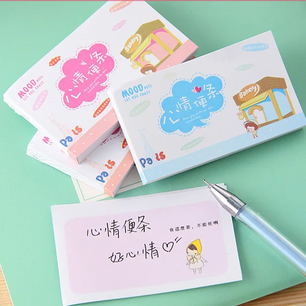 20 PCS Stationery Creative Cartoon Mood Note Book Mini Cute Mood Note Book Pages Memo Sheets Sticky Notes Planner Stickers
