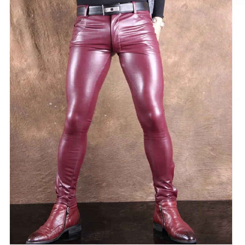 Брюки Карандаш мужские из ПУ кожи стильные латексные прямые облегающие леггинсы
