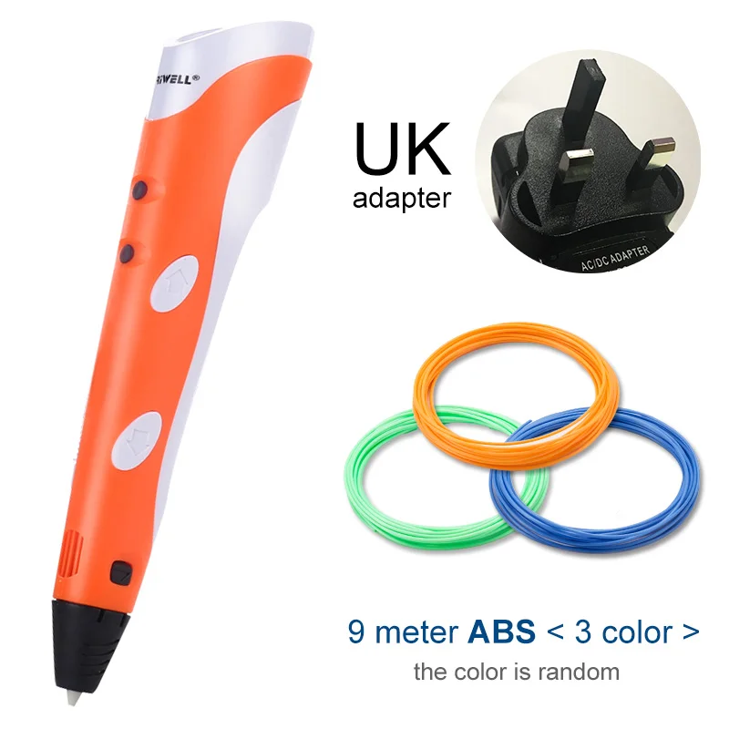 Orange UK Myriwell 3D печати Ручки 1,75 мм ABS Smart 3D ручка с нити для детей развивающая серия хобби игрушки - Цвет: Orange UK