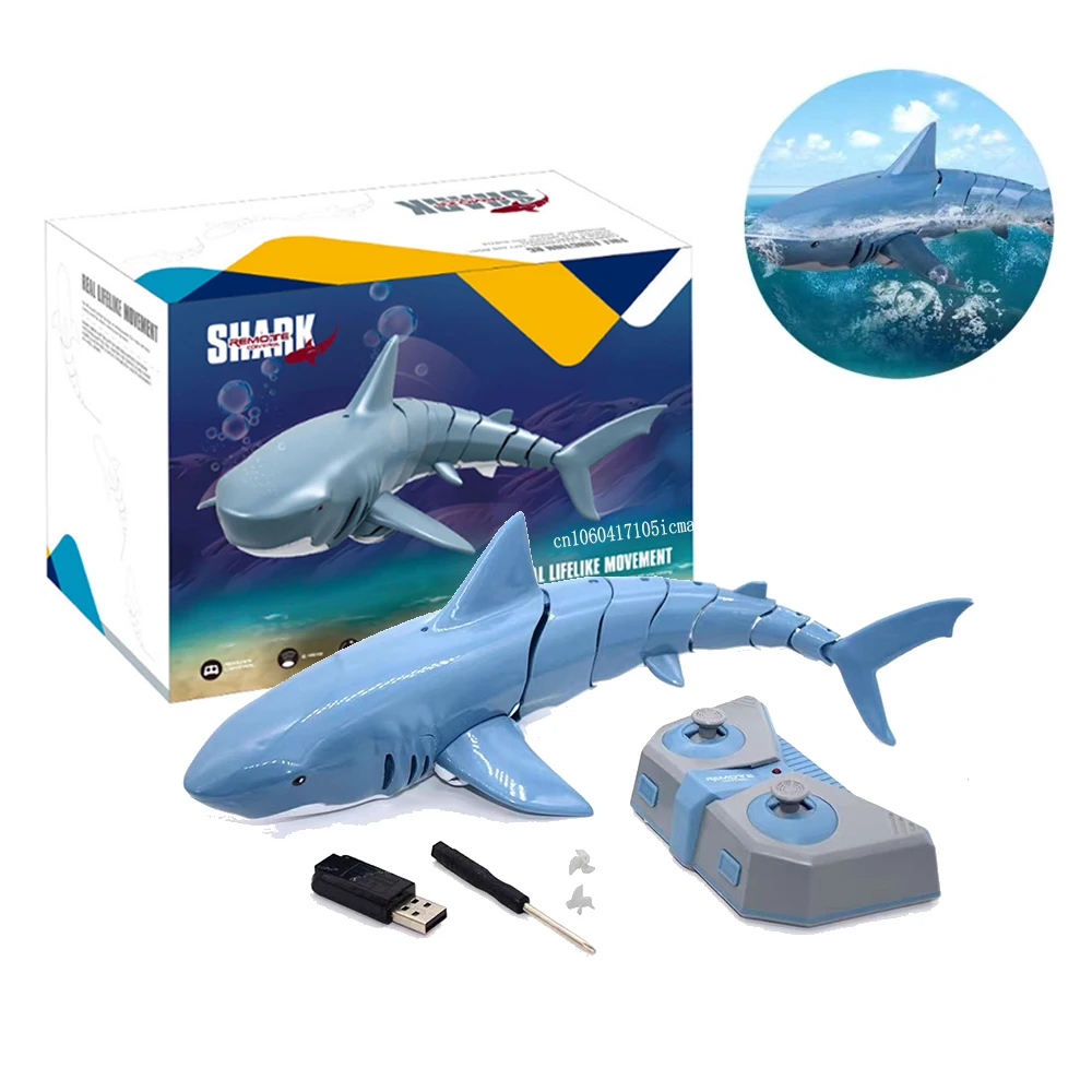 

Hot 2.4G RC Shark Fish Boat Robot Radio Simulation Waterproof Model Electronic Remote Control Swimming Animal Toys For Gift
