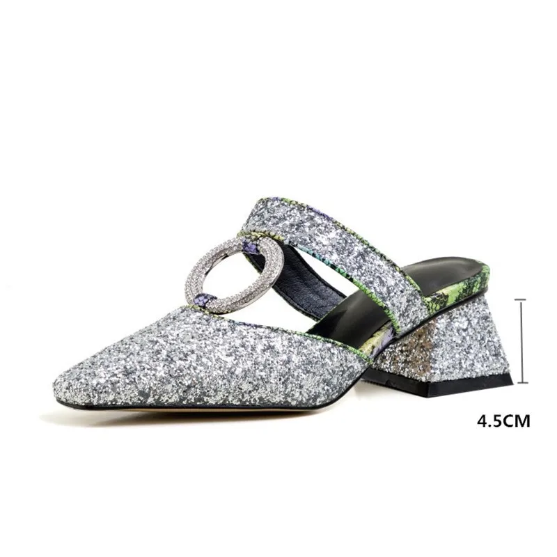 Мюли PXELENA женские со стразами Дизайнерские летние тапочки из натуральной кожи на