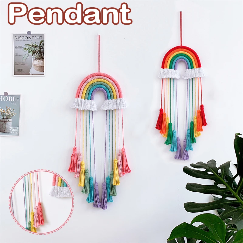 

Rainbow Tassel Ornaments Colorful Rope Woven Wall Art Hanging Accessories For Bedroom Party Supplies xqmg Wind Chimes Hanging