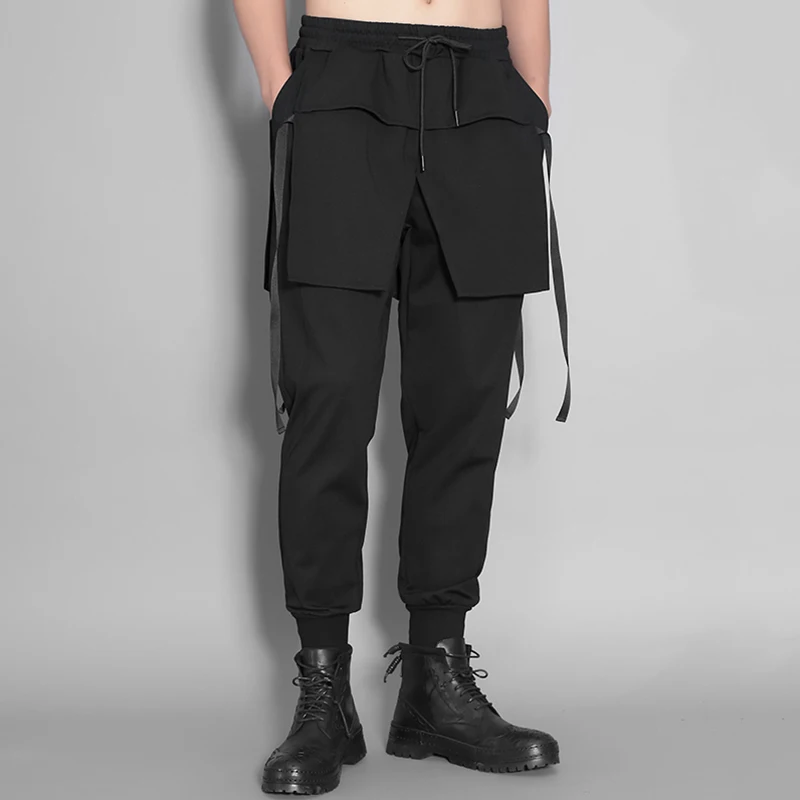 

Men's Casual Pants Autumn And Winter New Dark Elastic Waist Three-Dimensional Cutting False Two Splicing Sports Pants
