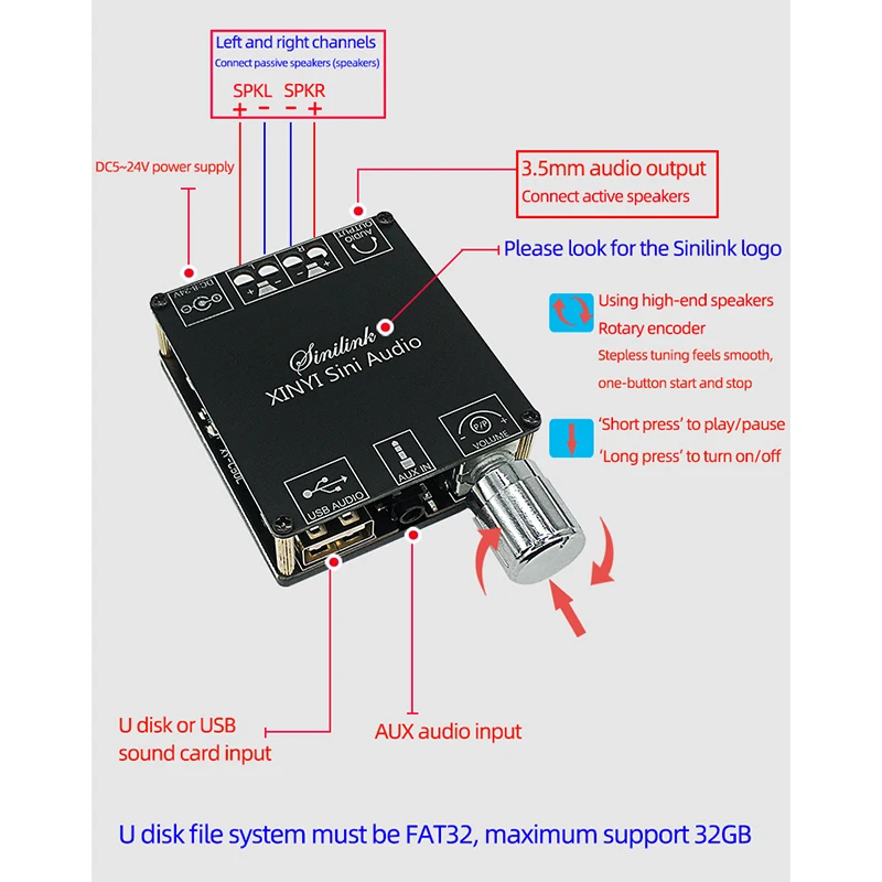 Audio Speakers DIY Bluetooth 5.0 High Power Digital Amplifier Stereo Board AMP Amplificador AUX 3.5mm USB sound card | Электроника