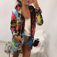 casual stylish hooded drawstring printed lady coat pockets lady coat hooded for going out