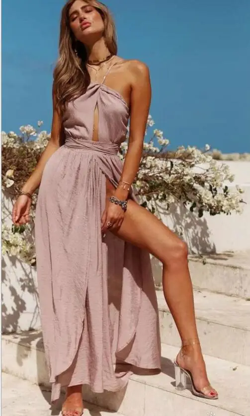 Женское летнее длинное платье с открытой спиной без рукавов размеры S M L XL