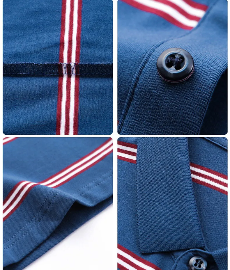 

Business Casual Men's Cotton Lapel Short Sleeve T-shirt Casual Polo Shirt Summer Male Thin Stripe Tops Tees 6813