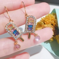 new trend creativity popsicle ice cream earrings inlaid with color tourmaline earring for women cute design girl ear jewelry