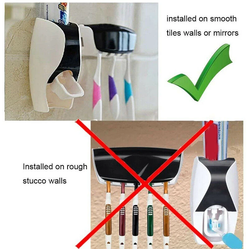 

Auto Automatic Toothpaste Dispenser+5 Toothbrush Holder Set Wall Mount Stand