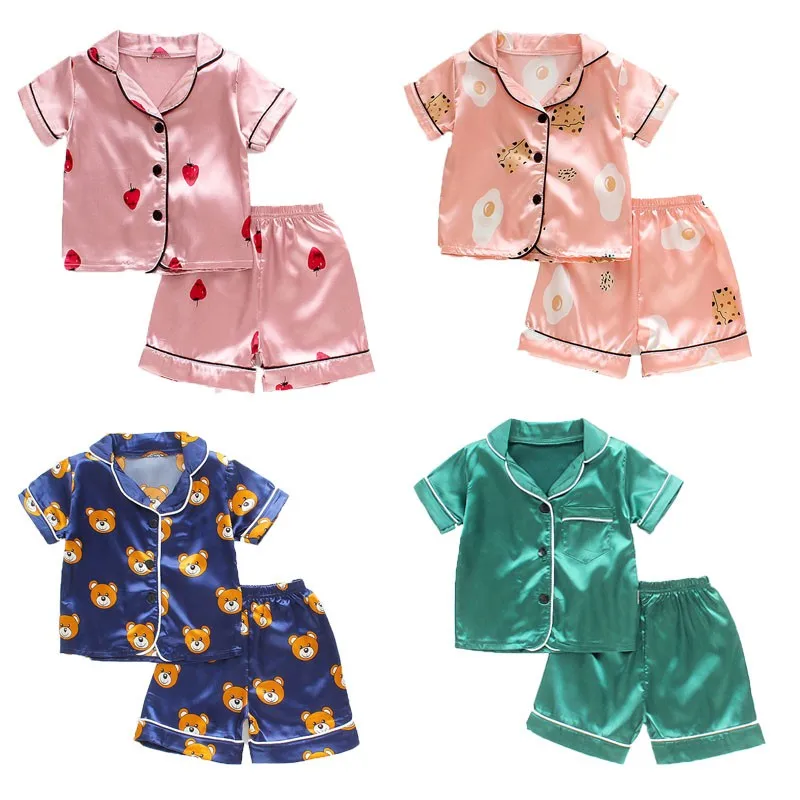 

Kids Clothes Baby Boys Girls Pajama Sets Cartoon Bear Print Sleepwear Outfits Short Sleeve Blouse Tops+Shorts Set Child Pajamas