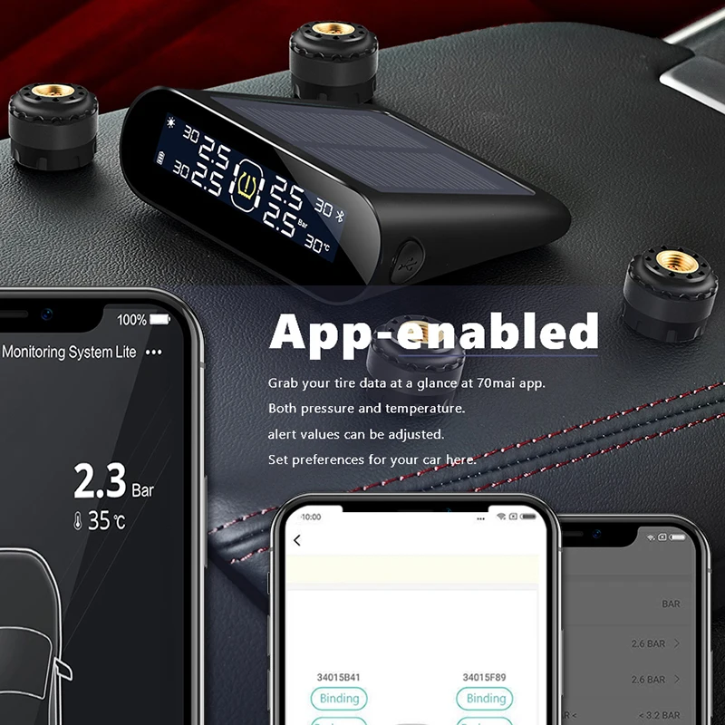 Система контроля давления в шинах 70mai внешний датчик с солнечной панелью USB