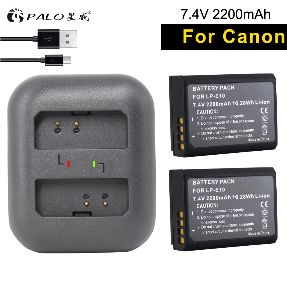 PALO 2 шт. батареи для камеры LP E10 цифровой аккумулятор lp e10 + двойной слот зарядное
