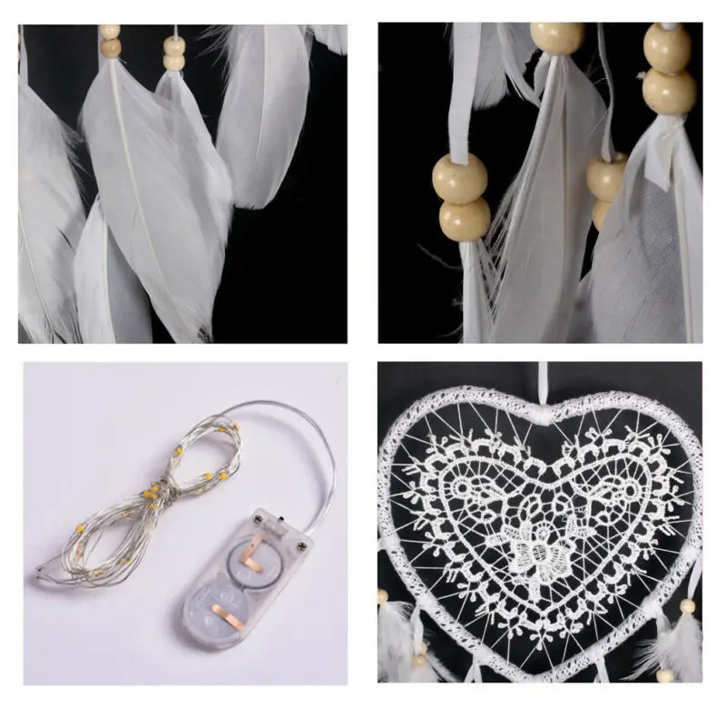 Новый Ловец снов со светодиодными перьями в виде сердца ручной работы ночник