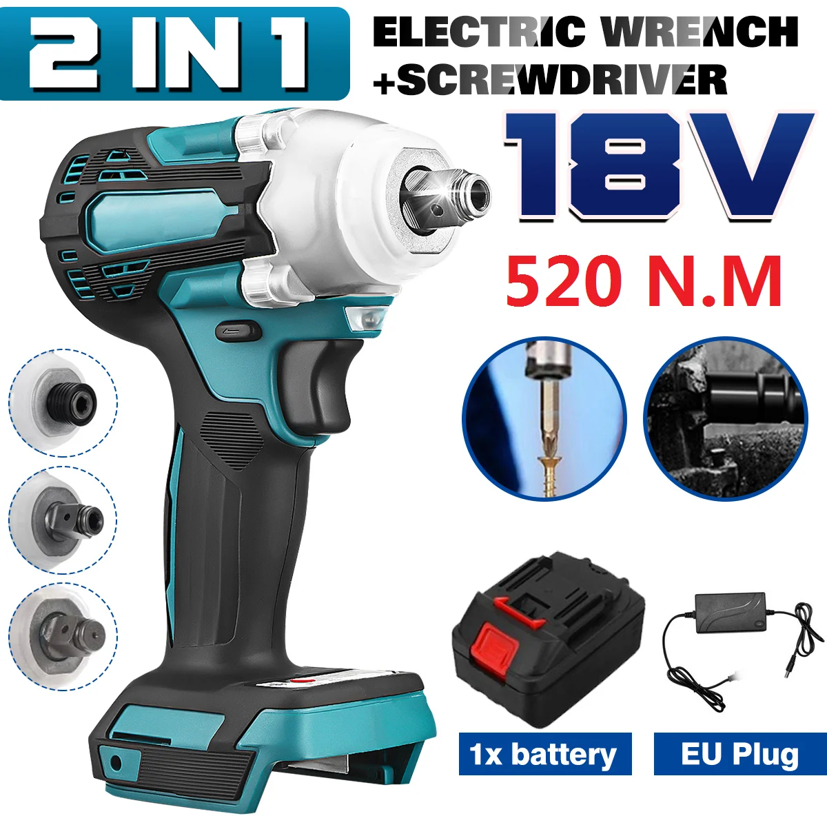 2 в 1 18V 520N.m. Литий ионный бесщеточный беспроводной 1/4 ''электрический