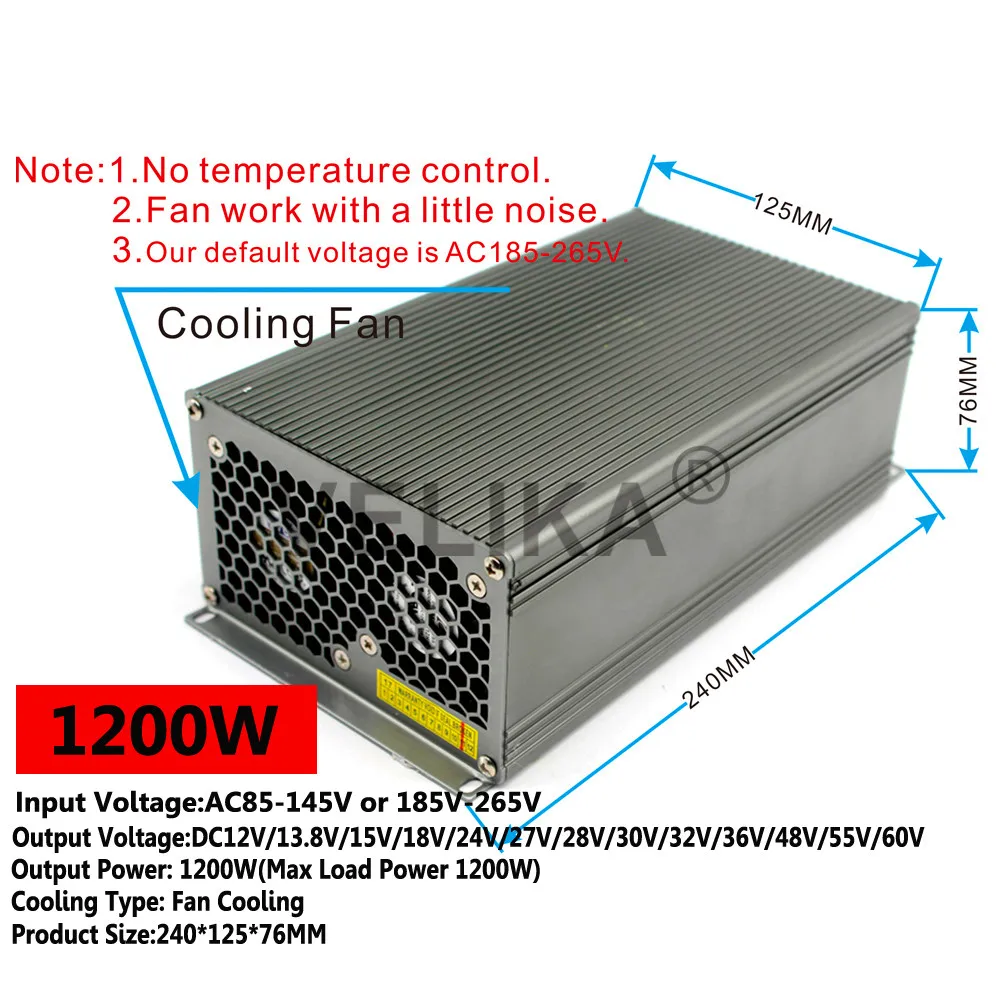 DC12V 13 8 V 15V 18V 24V 27V 28V 30V 32V 36V 42V 48V 600W 720W 1000W 1200W импульсный источник питания