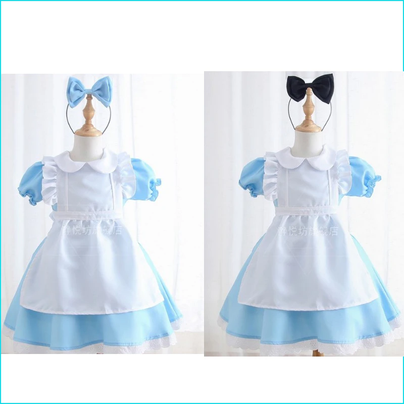 2021 New Halloween Kids Girls Anime Alice Adventures Blue Party Dress Alice Dream Child Sissy Maid Lolita Cosplay Costume