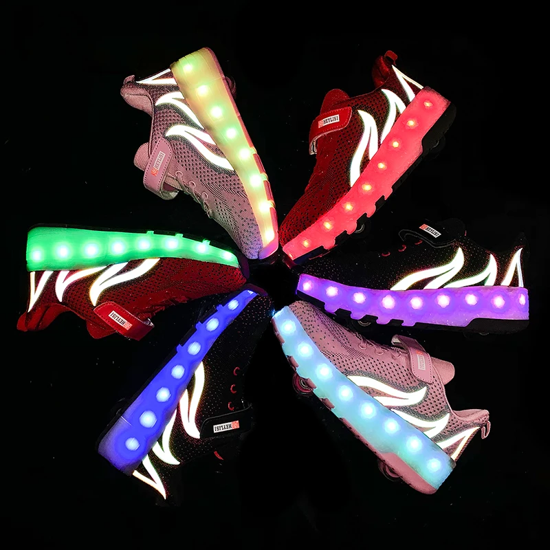 

Модные детские сверхсветильник роликовые коньки Heelys из нового материала со съемным зарядным устройством USB безопасная Изолированная светя...